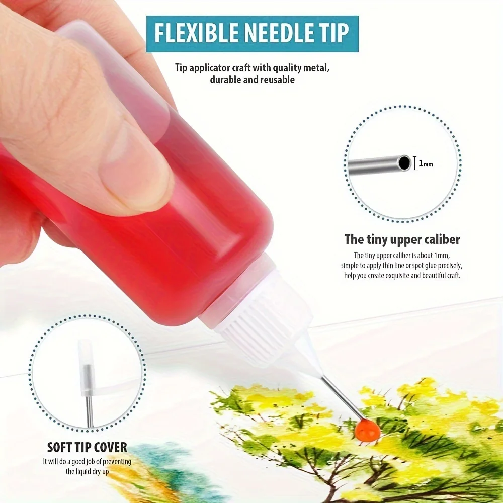 12 Stück Präzisions-Klebstoffapplikatorflaschen mit Nadelspitze, geeignet für DIY-Bastelarbeiten, Malerei und Papierblumenbasteln – Detail 7