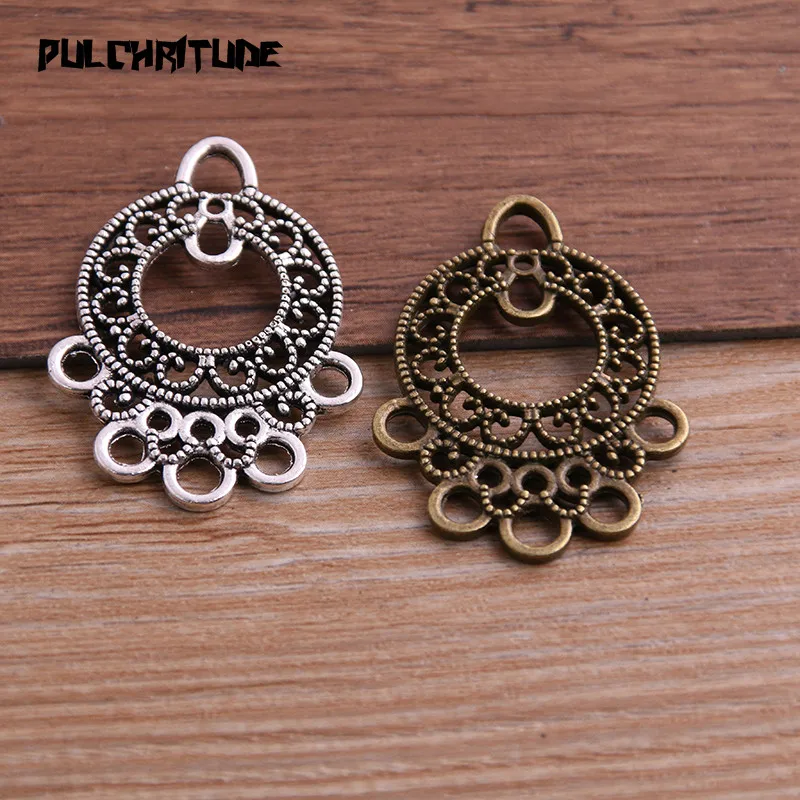 6pcs 27*37mm Two Color Zinc Alloy Necklace Charm Jewelry DIY Hollow Simple Round Connector Pendant Necklace