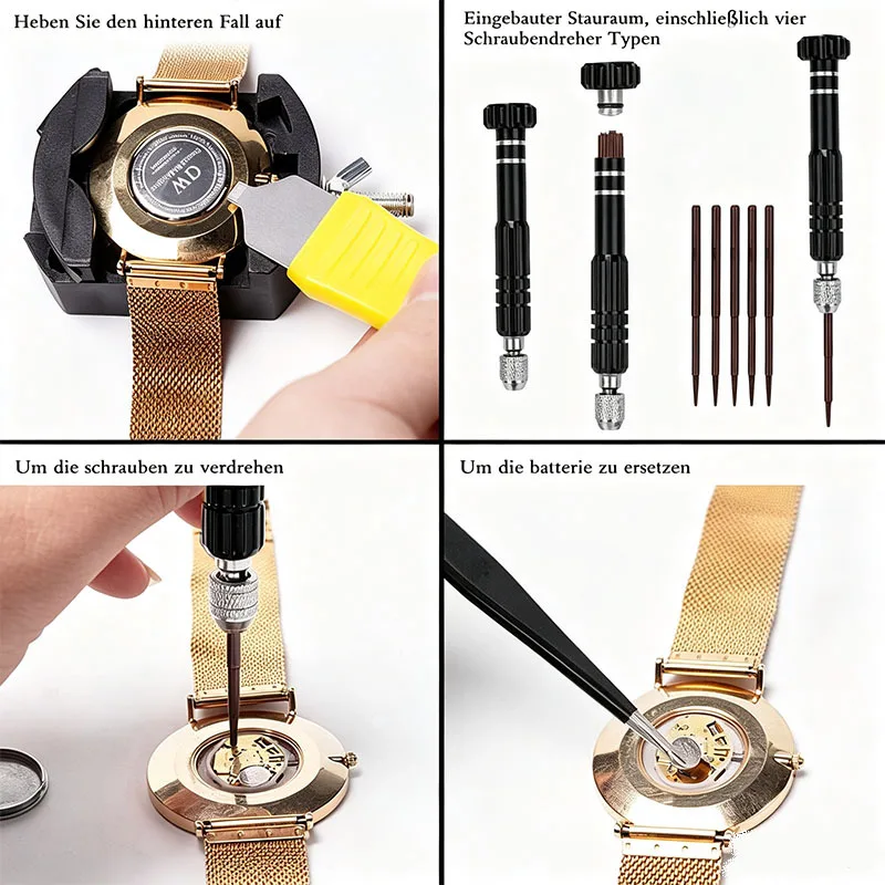 153PCS Watch Repair Tools Kit Watch Opener Clock Watchmaker Maintenance Hardware Tools Open Back Remove Strap Needle Repair Kit