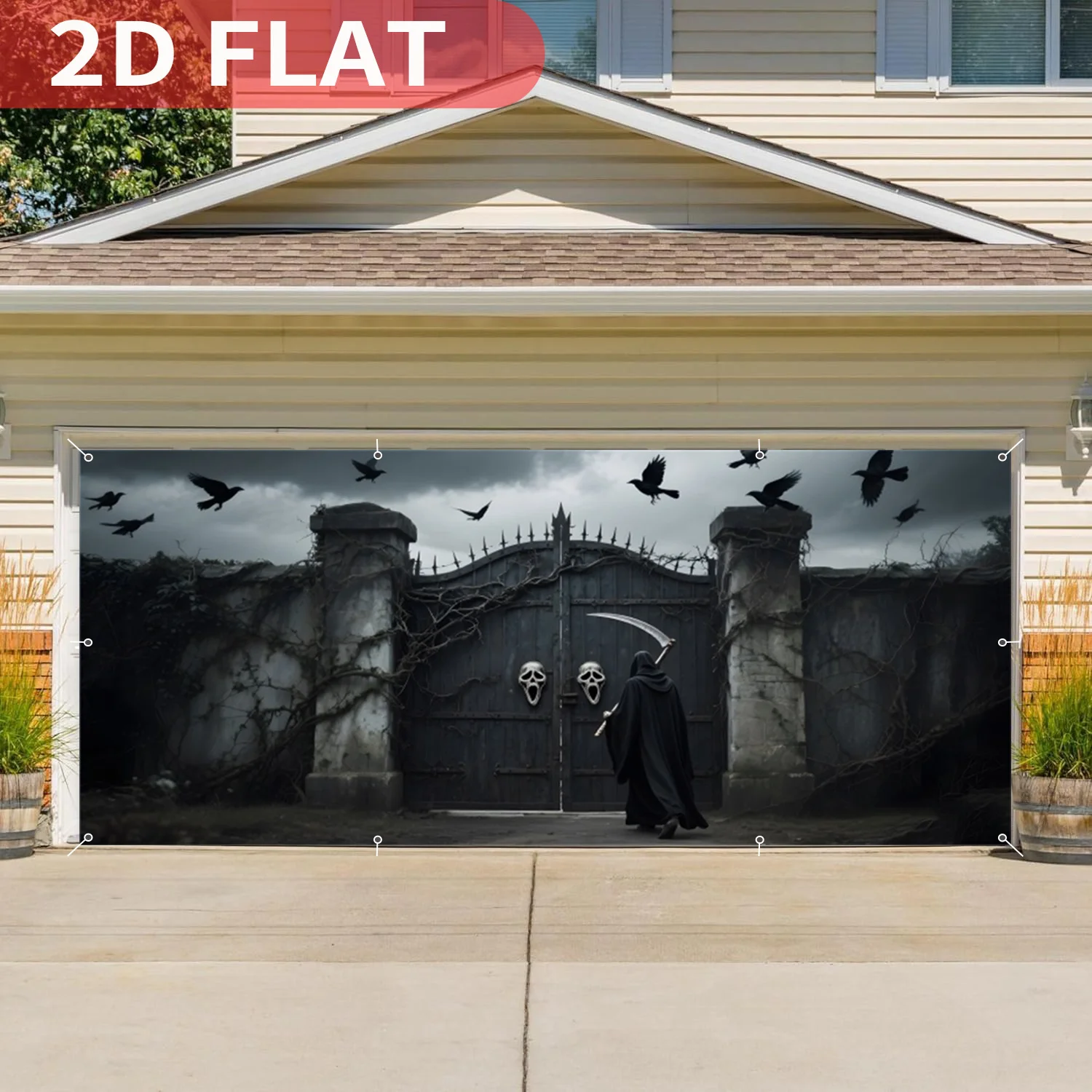 1pc Horrors Garage Door Halloween Photography Background 6x9FT, Durable Polyester, Indoor/Outdoor Party Decoration Backdrop