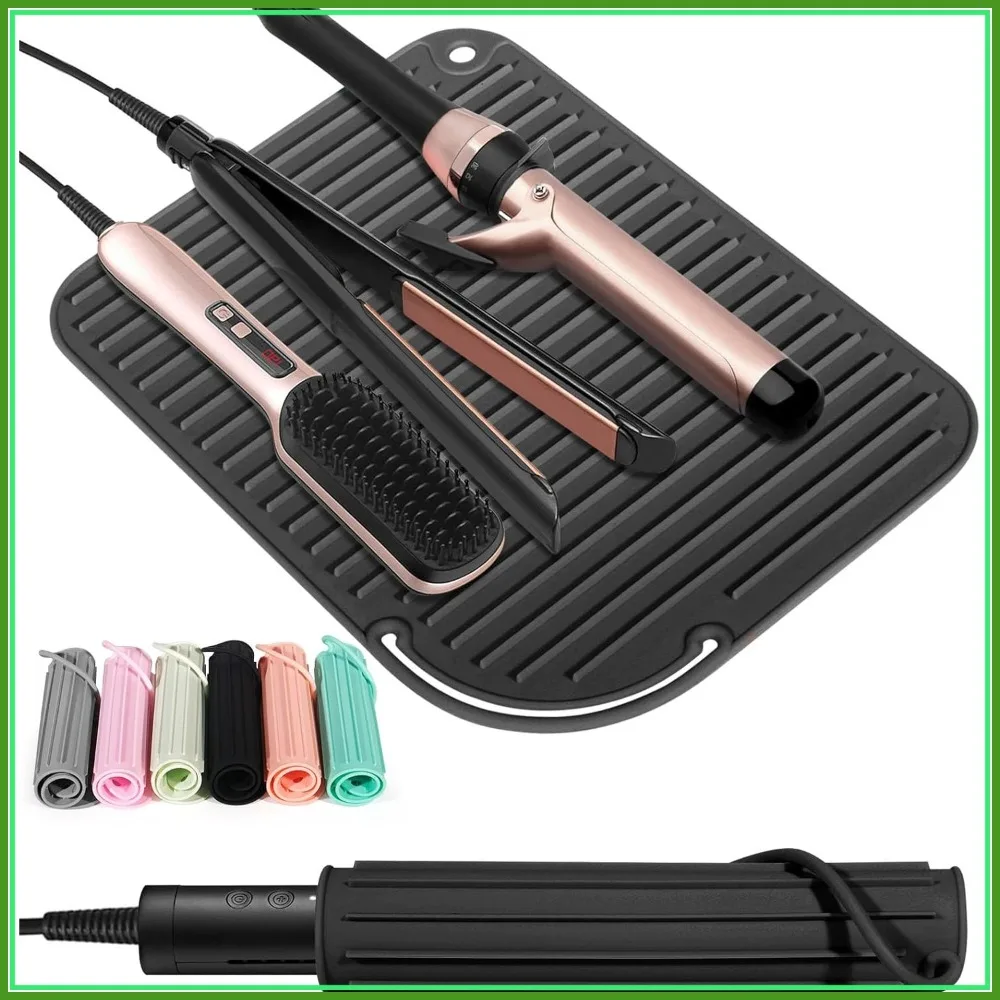 

2 Pack Large Silicone Heat Resistant Mat for Curling Irons and Flat Irons, Portable Vanity Pad for Hair Styling Tools