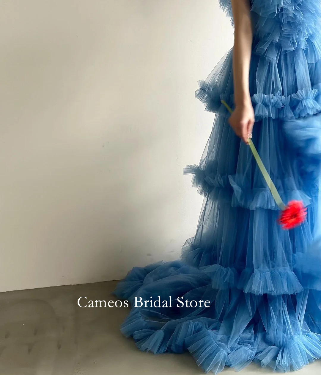 SONDR Layered Korea V-Neck Evening Dress Made Formal Prom Dress Customized Blue Backless 웨딩드레스 Occasion Party Evening Gown