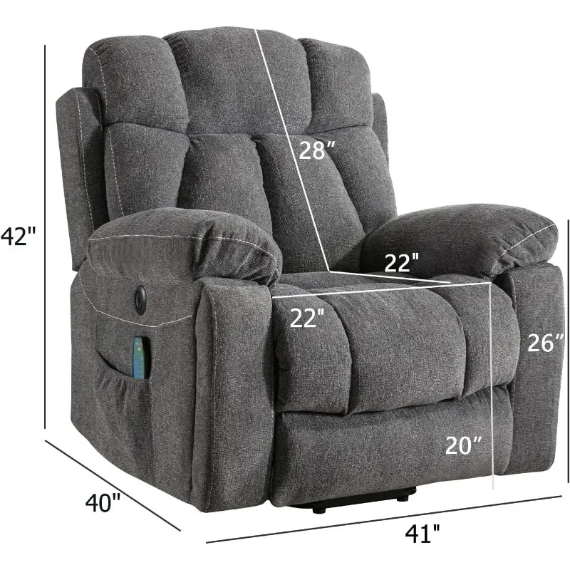 Large Power Lift Recliner Chairs with Massage and Heat for Elderly Big People, Heavy Duty Motion Reclining Mechanism-Anti Skid