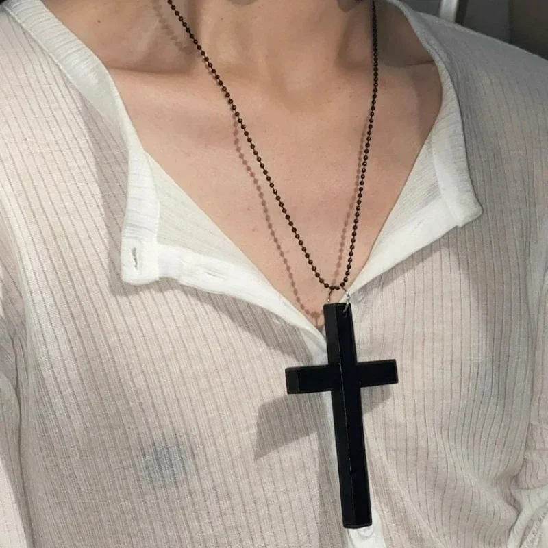 Personality Punk Trendy Cool Gothic Wood Cross Pendant NNecklace for Women Men Vintage Hip Hop Y2k Necklace Party Jewelry Gift