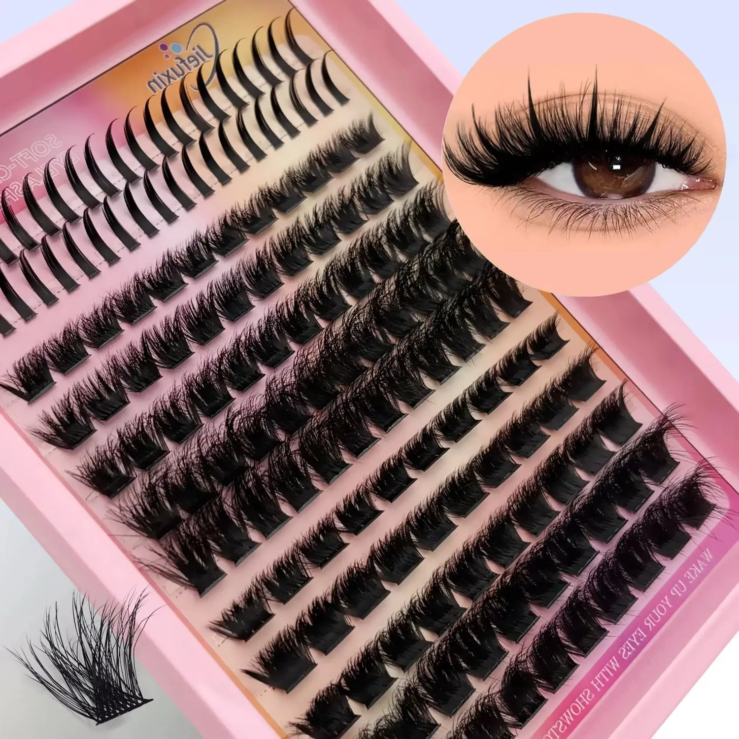 12 Rows Mixed 3D Faux Mink Lash Clusters 2 Spikes +10 Volume Soft Wispy DIY Individual Eyelash Extensions