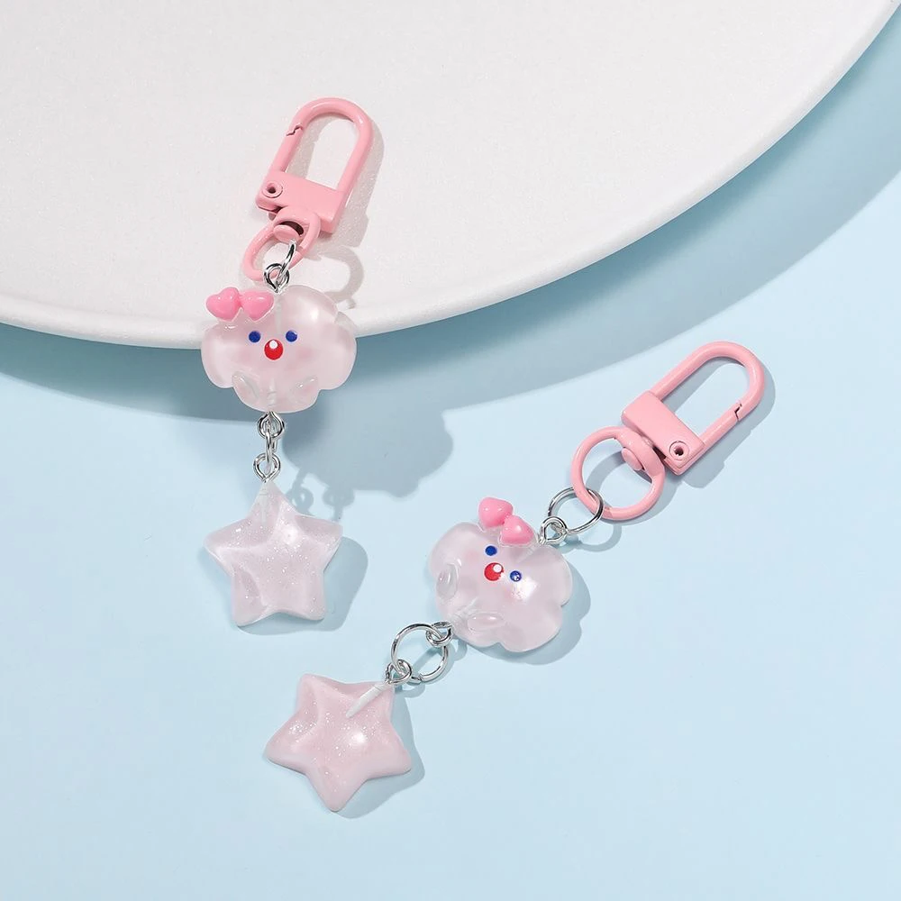 Kawaii Glitter Translucent Resin Cloud Star Keychain Cute Keyring Bag Backpack Pendant Decor For Kid Girls Birthday Party Favors