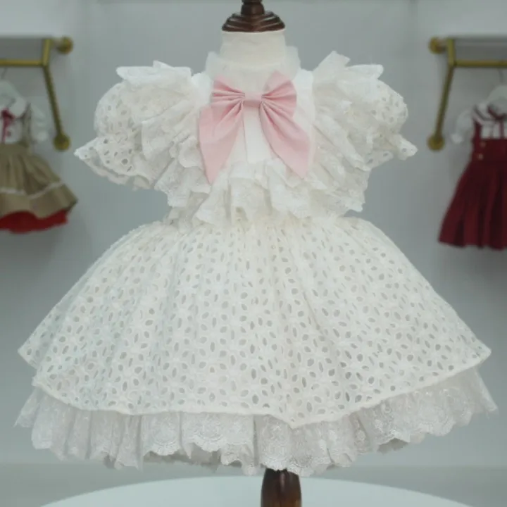 0-12Y Baby Girl Summer White Exquisite Lace Turkish Vintage Princess Ball Gown Dress for Birthday Holiday Eid Photography  B66