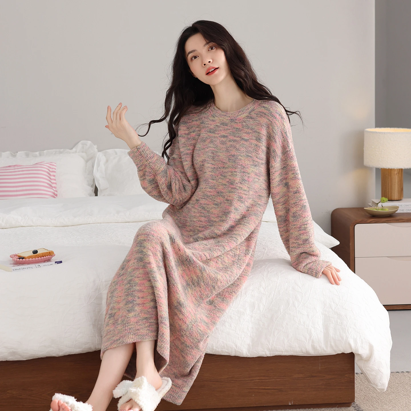 Women Velvet Nightdress Autumn Winter Thicken Warm Nightgown Soft Sleepwear Comfortable Female Causal Home Clothes