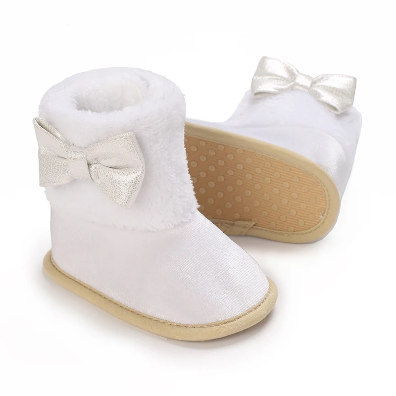 Baby Bow Fluffy Comfortable Cotton Boots 0-18 Months Girls Soft Bottom Comfortable Preschool Shoes