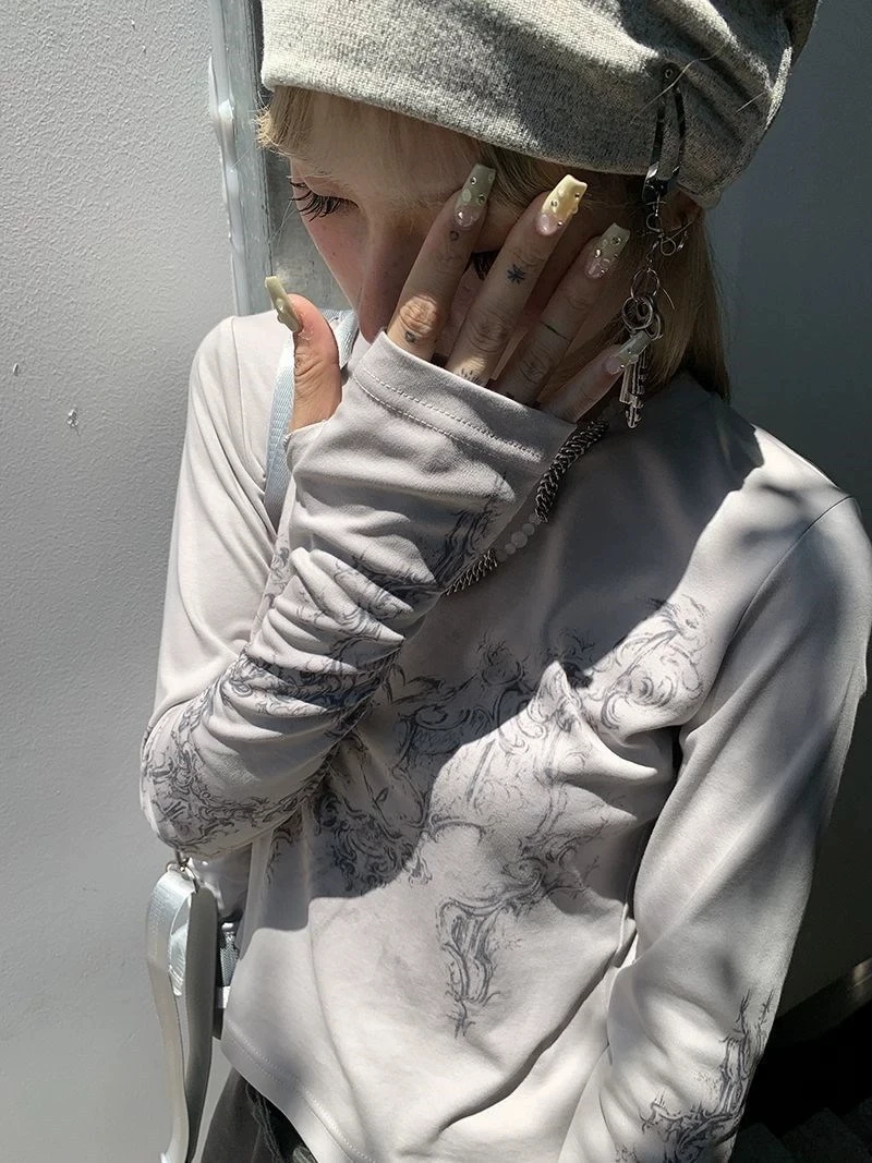 

Женская одежда в стиле ретро Y2K, футболка 2025 Blusas, жилет с круглым вырезом и длинными рукавами, женская одежда, модная повседневная укороченная одежда