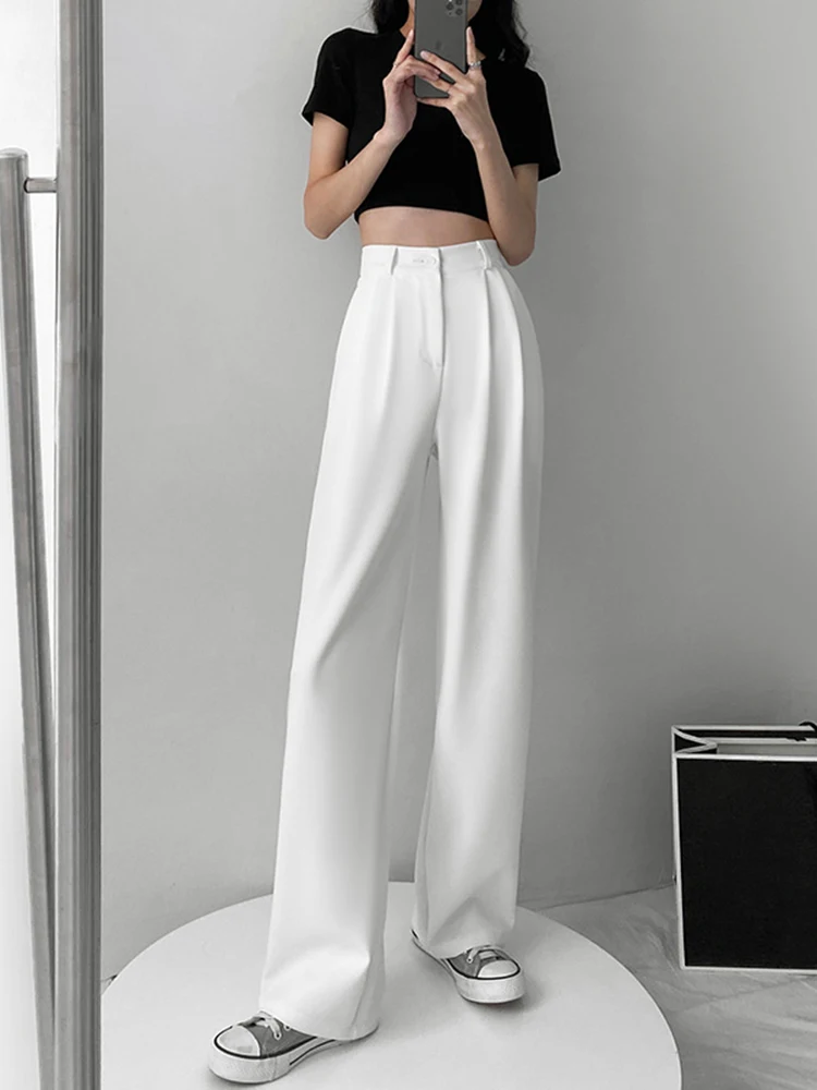 

Casual High Waist Loose Wide Leg Pants for Women Spring Autumn New Female Floor-Length White Suits Pants Ladies Long Trousers