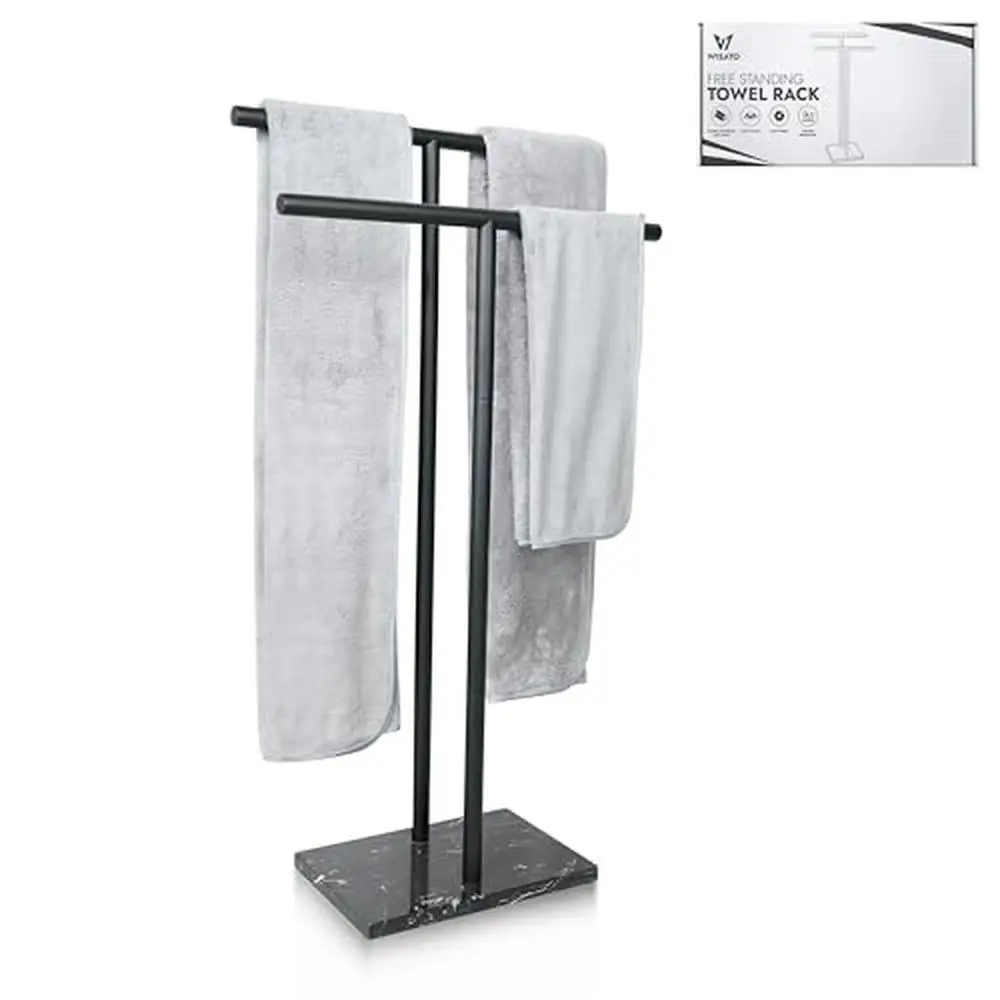 

2 Tier Freestanding Stainless Steel Towel Rack with Heavy Marble Base T-Shape Design Bathroom Space-Saving & Easy Assembly Anti