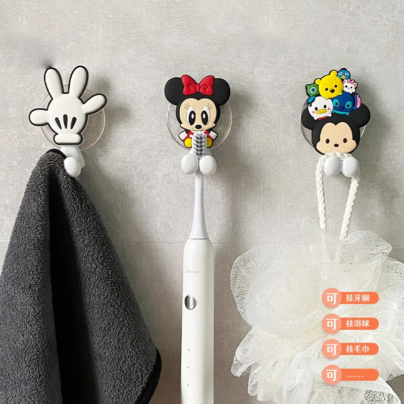 New Disney Stitch Mickey Mouse kids Toothbrush Holder Frozen Princess Elsa Anime Figure Cartoon Wall Mounted Shelf Bathroom Toys