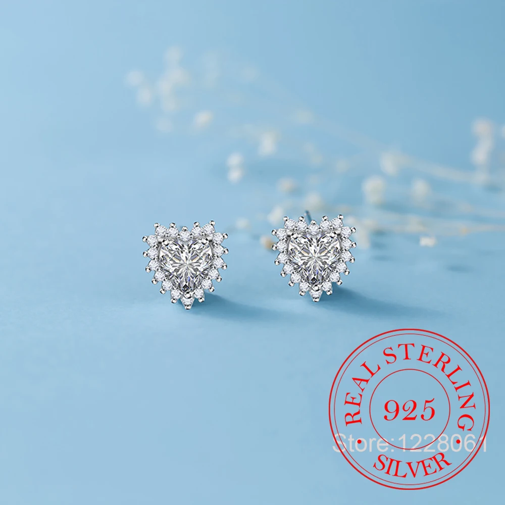 

Ювелирные изделия из стерлингового серебра 925, роскошные серьги-гвоздики с кристаллами и сердечками для женщин, ювелирные изделия для свадебной вечеринки для подруги, подарок