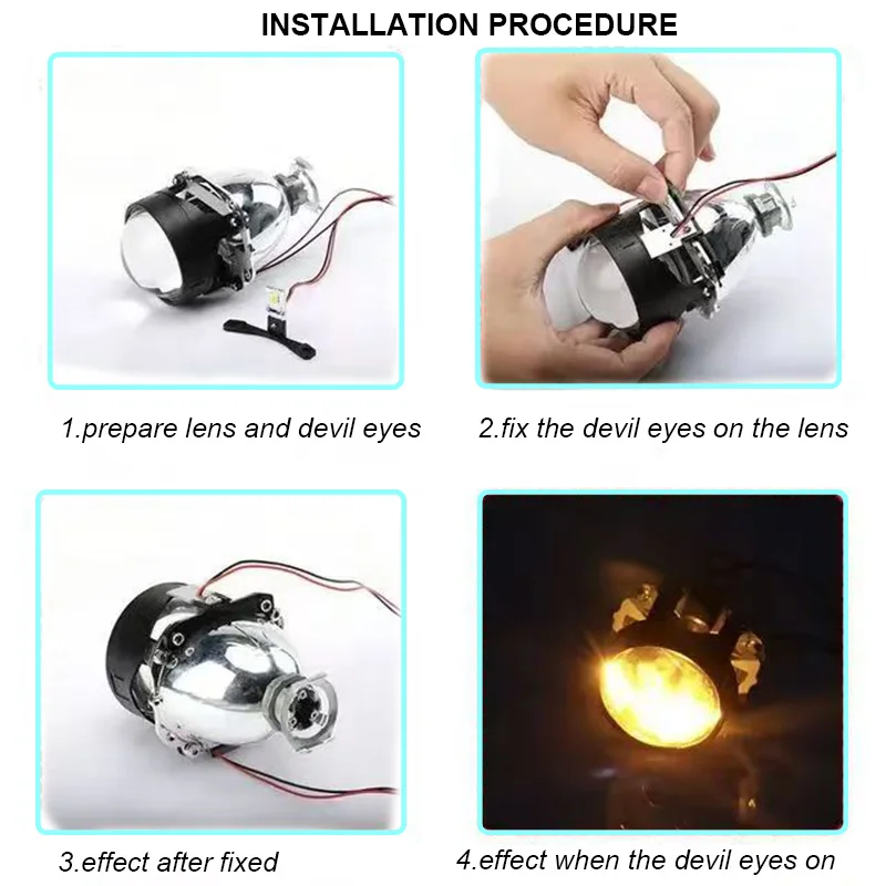 EURS RGB Car Devil\'s Eye 2.5 3.0 inch Dual Lens  LED Headlight Application Halo Projector Lens Motorcycle Modification car Parts