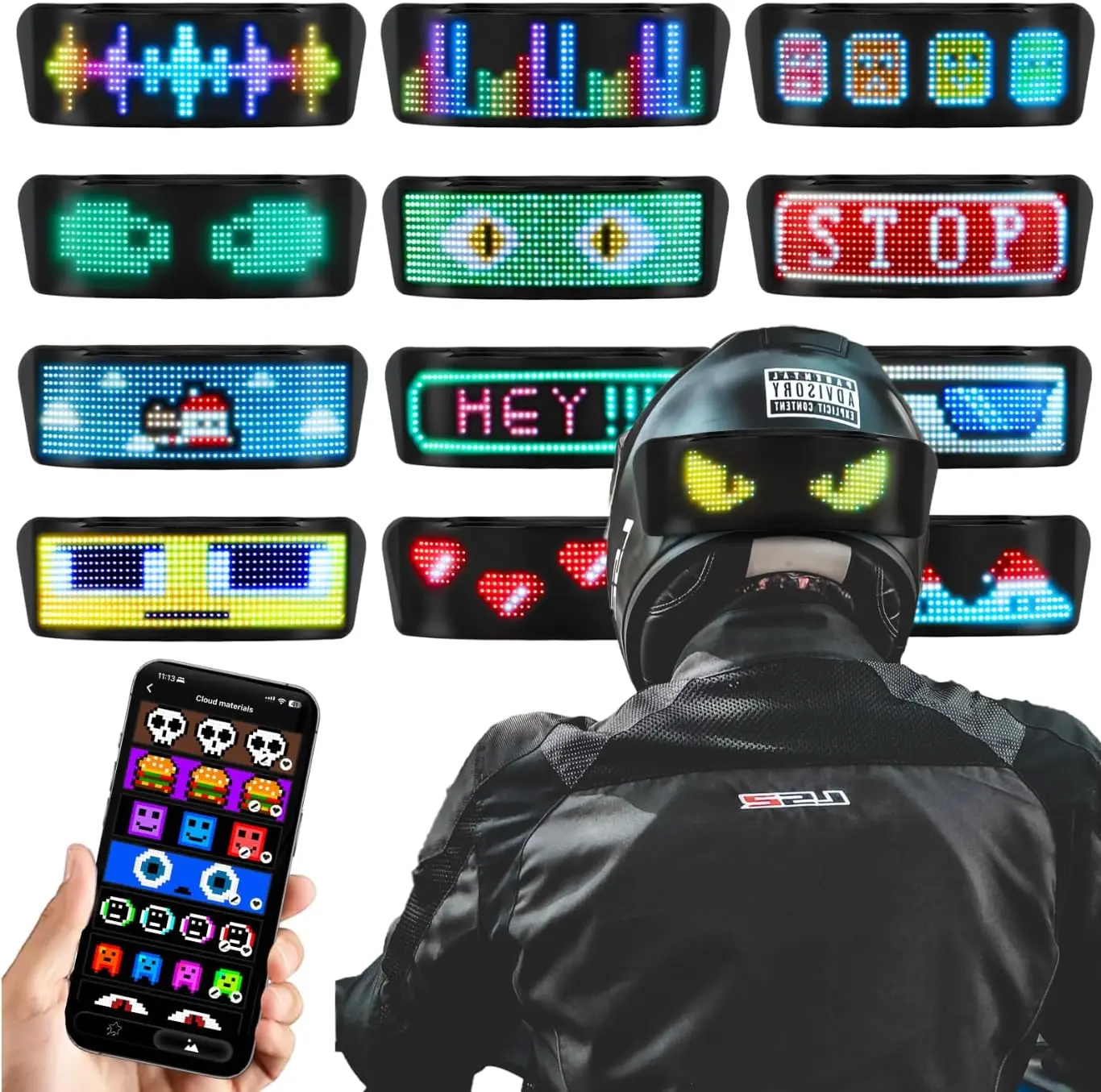 Motorcycle Helmet Warning Light Night Riding DIY Display Helmet Programmable Bike Taillight LED Screen Led RGB Screen