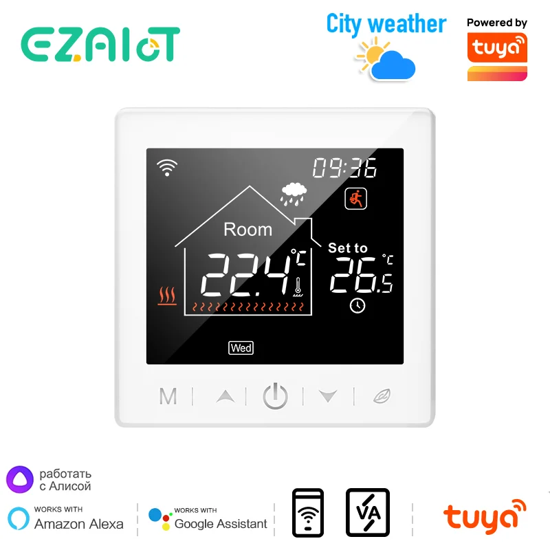 Tuya WiFi Termostato 220V Display LCD Tela de toque Caldeira de gás Aquecimento de piso elétrico Controlador de temperatura Smart Life Alexa