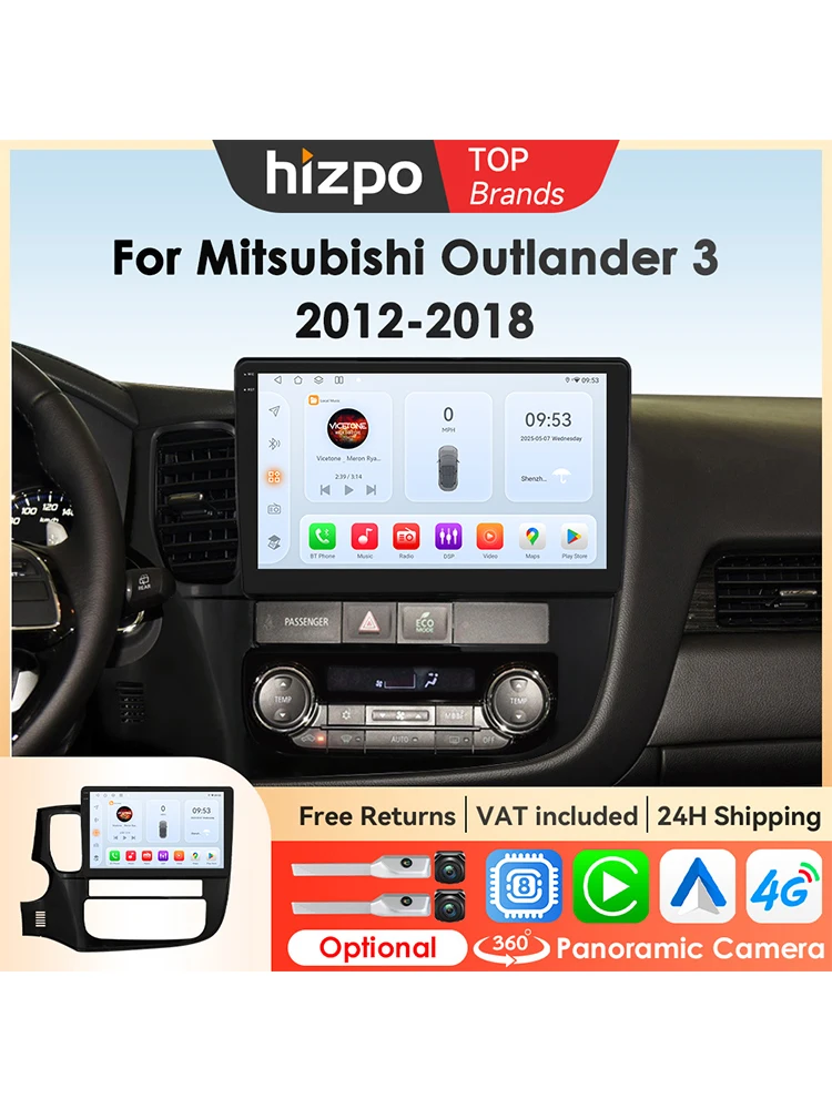 Hizpo 10,1 zoll Drahtlose CarPlay Android Auto Radio Für Mitsubishi Outlander 3 2012 2013 2014-2018 Auto Multimedia GPS 2din Navi