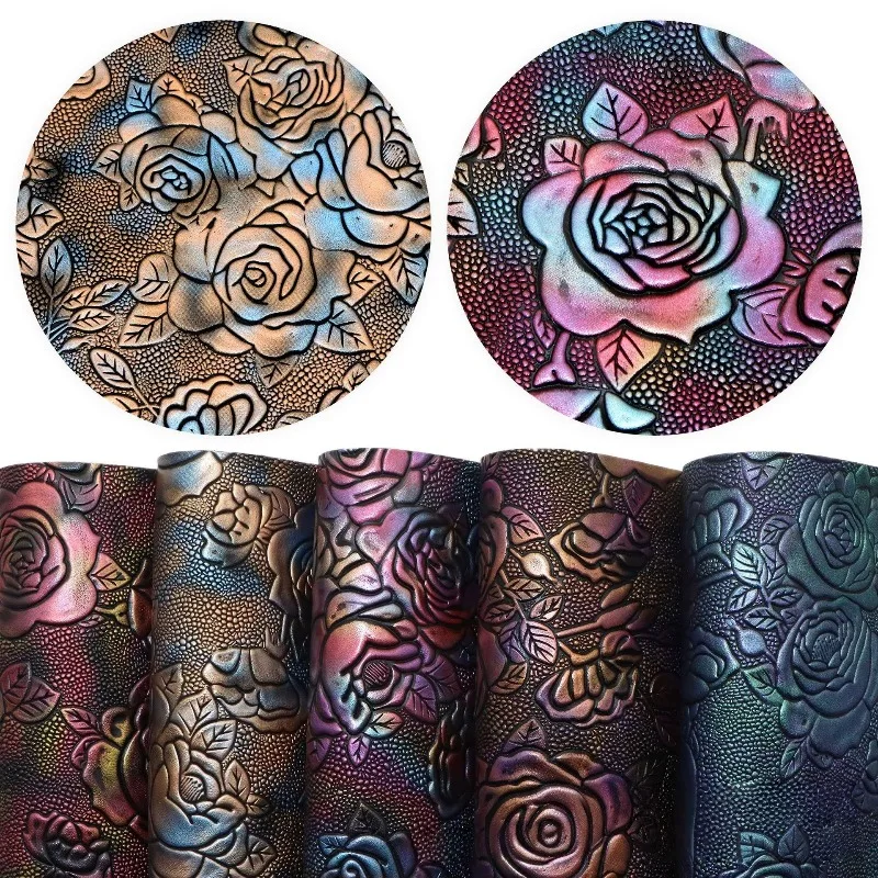 

Rose Pattern 3D Thick Synthetic Leather Material Wallet Patch Handmade Sewing Supplies Wear-resistant Gradient PU Leather Fabric