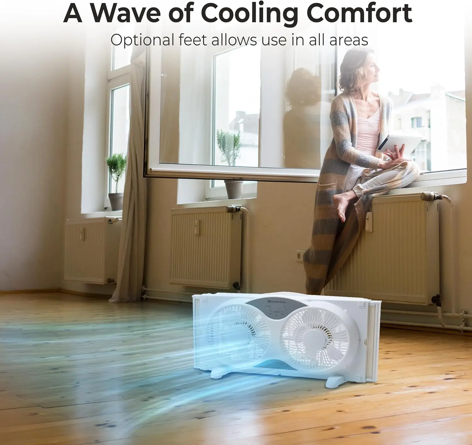 Twin Window Fan with Remote, Adjustable Width, 3 Speeds & Functions for Home Office Cooling