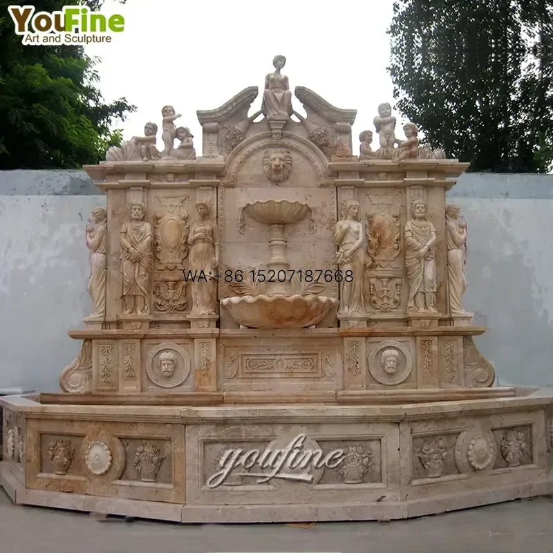 Wmwmnu Customized Size Garden Outdoor Modern Beige Marble Water Wall Fountain With Lady Statue