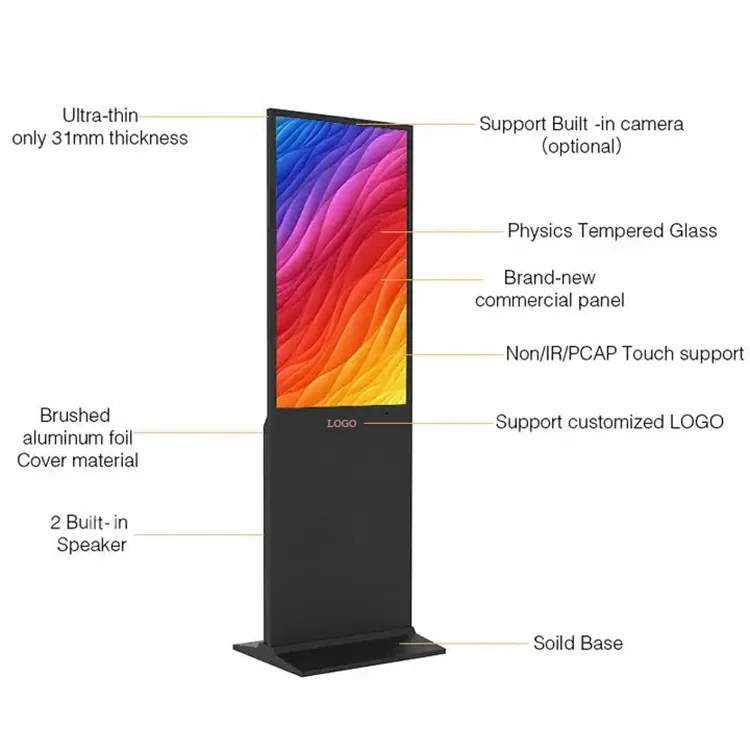 65 Inch Outdoor Smart Kiosk LCD Digital Signage Display Screen Floor Standing Touch Screen For Advertising