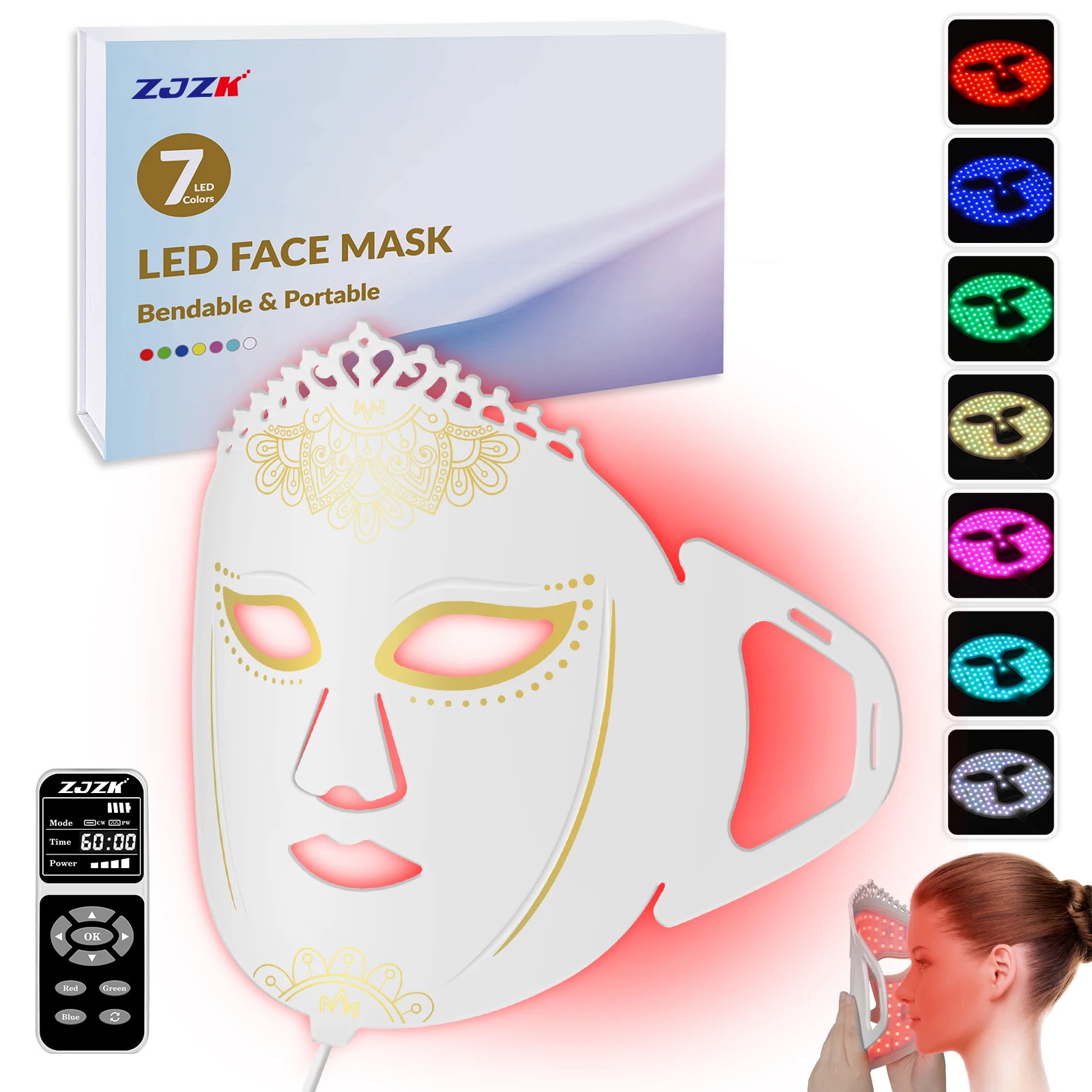 

ZJZK Mask Beauty Instrument LED Face Neck With Oxygen Spray 660nm 850nm 940nm Laser Therapy For Wounds Brighten Skin Colour