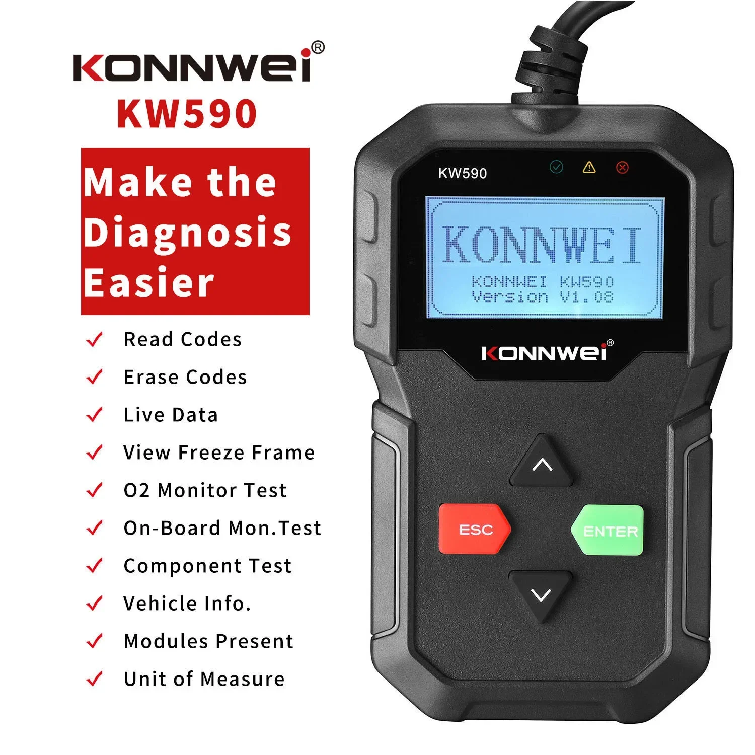 26 Durable KOWWEI KW590 OBDII CAN TOOL automobile fault diagnosis instrument detector scanner