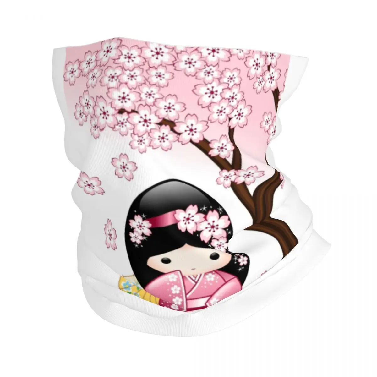 Japanese Spring Kokeshi Doll Bandana Neck Cover Printed Mask Scarf Warm Headband Riding Unisex Adult Breathable