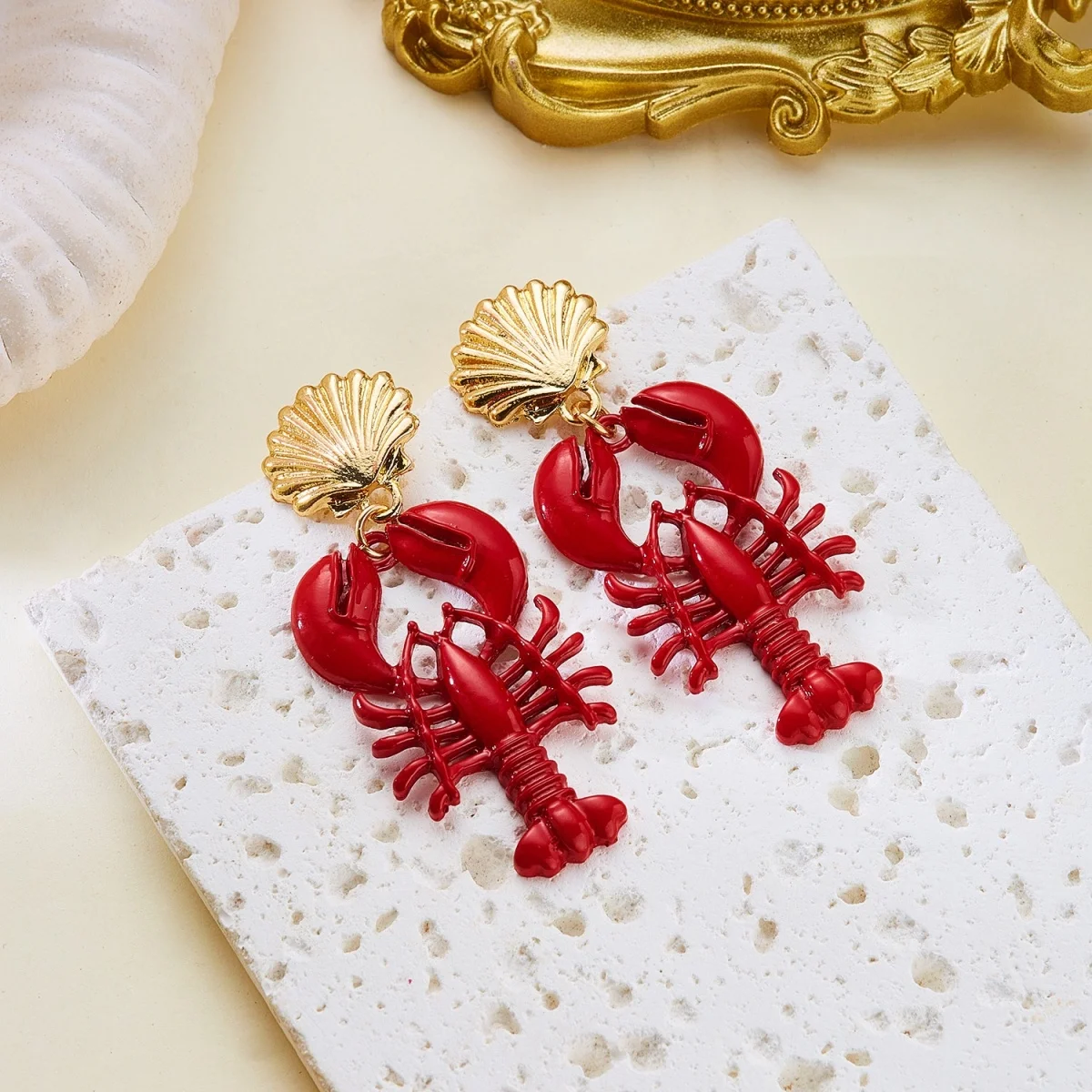 Kreative, übertriebene rote Strass-Hummer-Ohrhänger für Damen und Herren, glänzende, modische Meerestier-Sommerohrringe, Partyschmuck – Detail 23