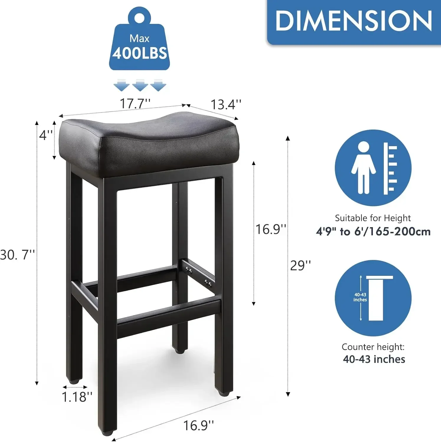 29 Inch Bar Height Bar Stools Set of 2, 29" Barstools for Kitchen Island Counter, Backless Bonded Leather Bar Height Stools