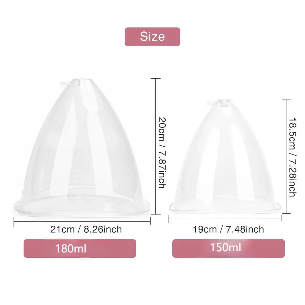 2pcs180/150ml Breast Enlargement Cupping Hip Lifting Buttock Vacuum Pump Suction Replacement Enhancer Massage Cup with Hose Set