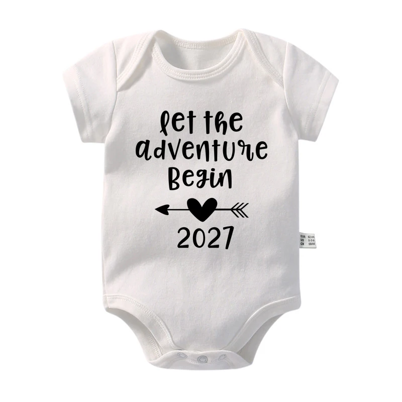 Let The Adventure Begin 2027 Heart Arrow Baby Onesie Soft Cotton Unisex Pregnancy Reveal Photography Bodysuit