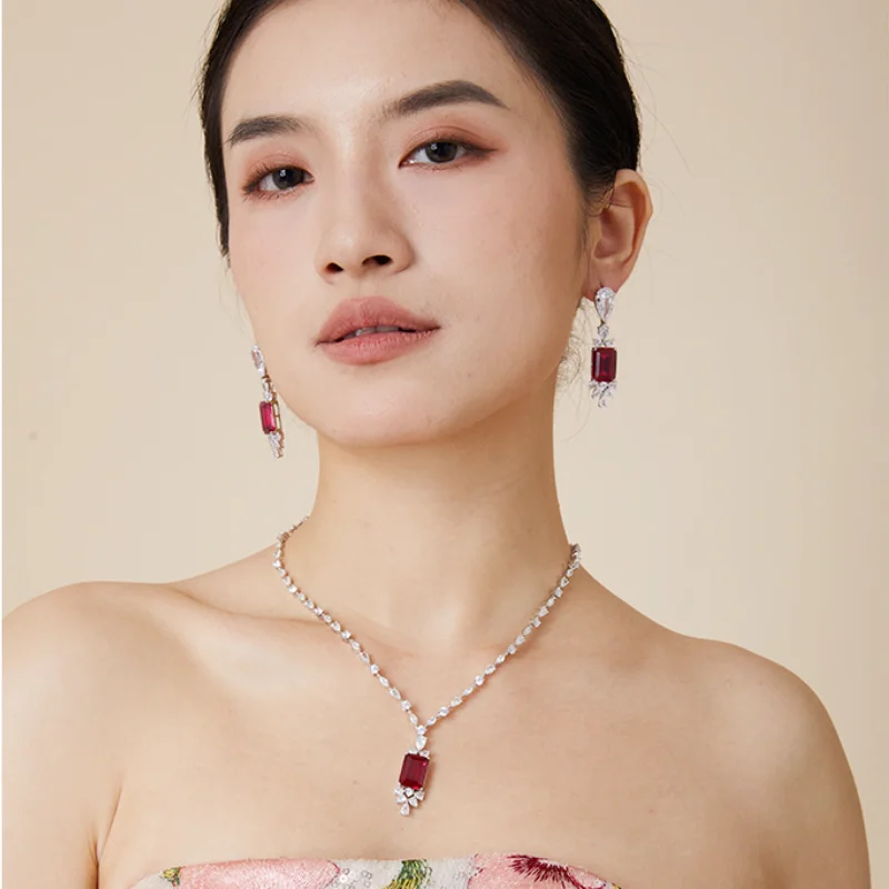 

Дизайнерская коллекция, серьги, ожерелье, женские инкрустации, желтый, красный, зеленый, квадратный кубический циркон, кулон, наборы ювелирных изделий для ужина и вечеринки