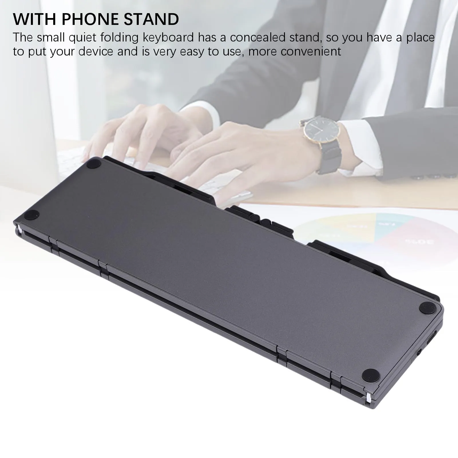 Foldable Bluetooth Keyboard Rechargeable with Phone Stand Small Quiet Folding Portable Lightweight Keyboard for Travel Tablet