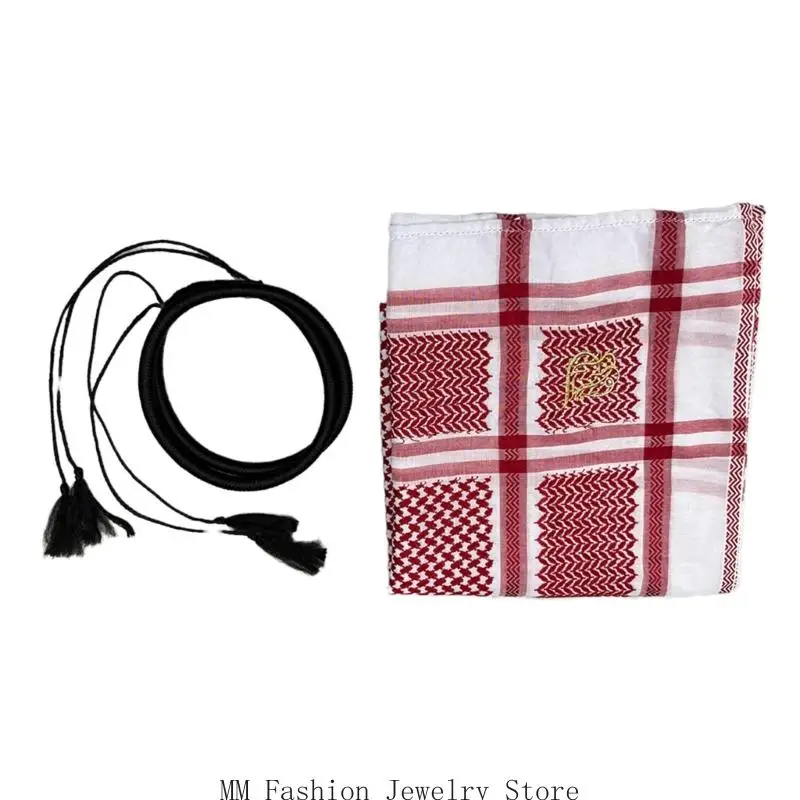 

Arab Theme Shemagh Scarf Breathable Ethnic Headwear Jacquard Keffiyeh Scarf for Cultural Event and Traditional Occasion
