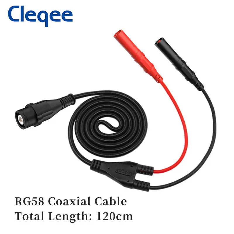 Cleqee P1206 Safety BNC Male Plug to Dual 4mm Sheathed Banana Plugs RG58 Coaxial Cable Oscilloscope Test Lead 120CM