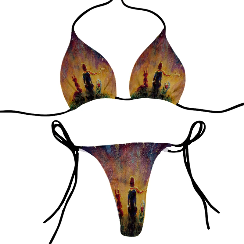 Sexy Women Cartoon Print Swimwear 2023 New Summer Style Lady Bandage Bikini Set Push-Up Bra Bathing  Brazilian Bikini Swimsuit