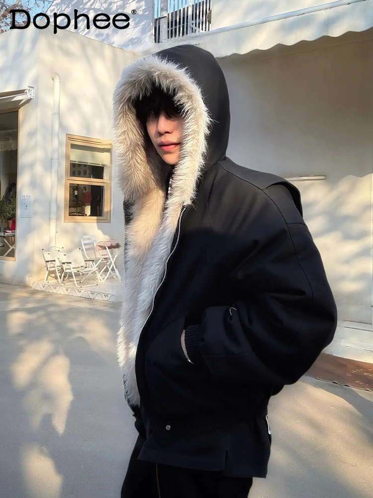 

Мужские зимние новые стильные утепленные куртки 2025 года, красивые шикарные парки с воротником из искусственного меха, модные парки в американском стиле, пальто