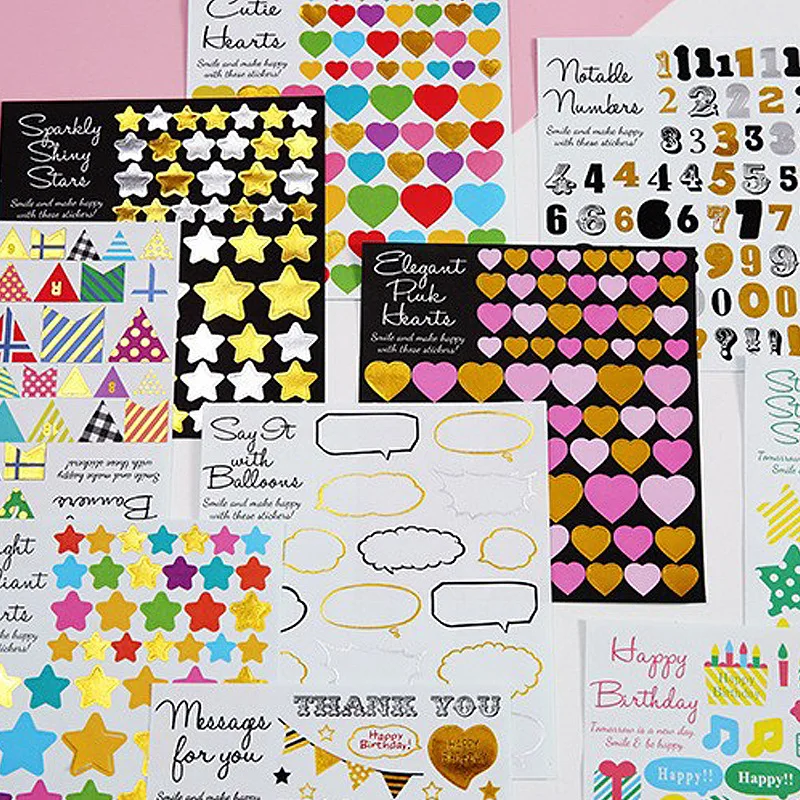

11Pcs Cute Colorful Flags Numbers Letters Decoration Stickers DIY Scrapbook Diary Heart Star Words Stickers