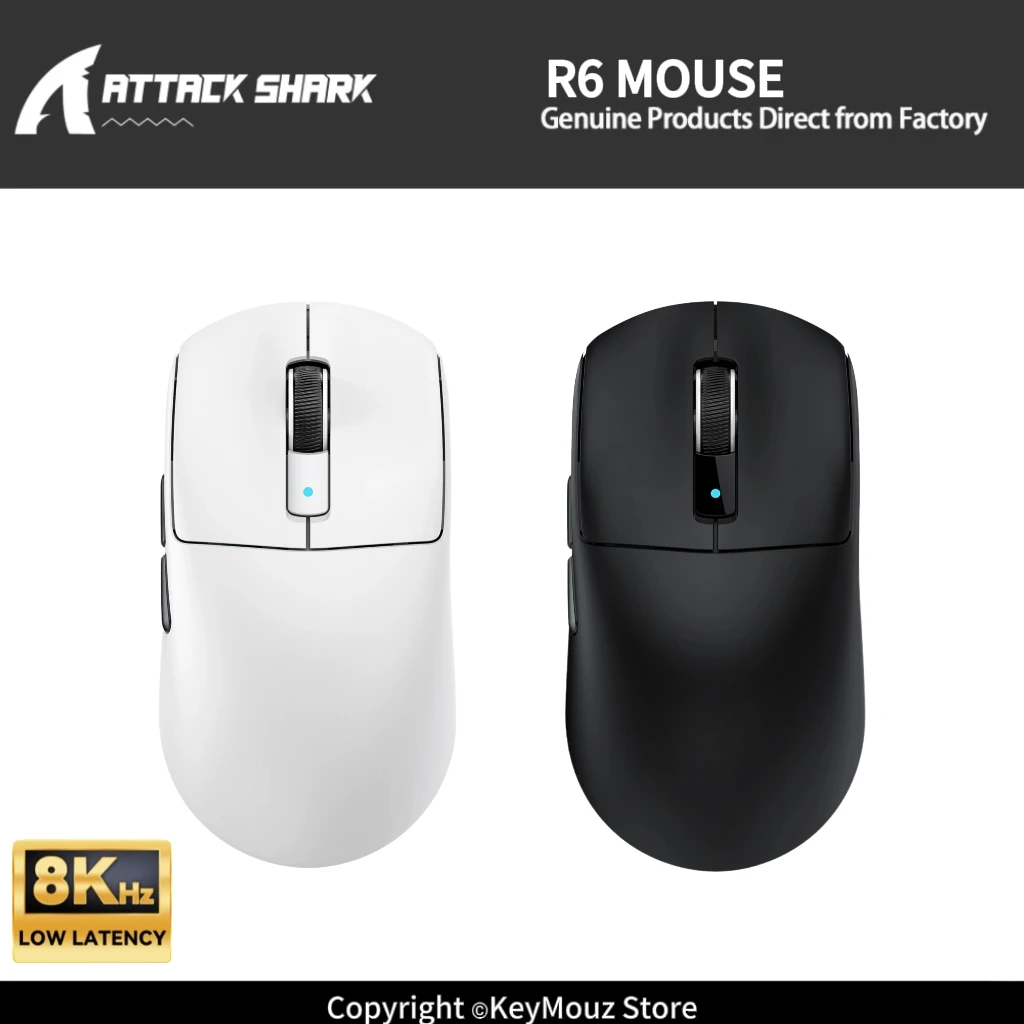 ATTACK SHARK R6 Tri-Mode Wireless Gaming Mouse Nordic 52840 Chip PAW3950Max 42K DPI 8KHz Esports Mice with Ice Coating for PC