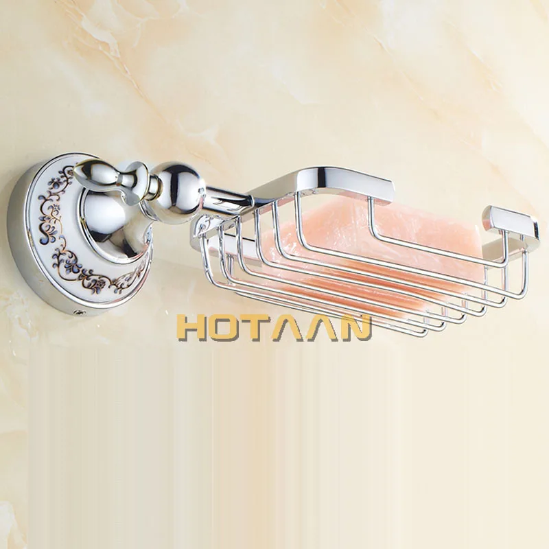 Soap Dishes Brass Gold Soap Basket Wall Mounted Ceramic Soap Holder Chrome Bathroom Accessories Home Decoration Soap Box 11890-C