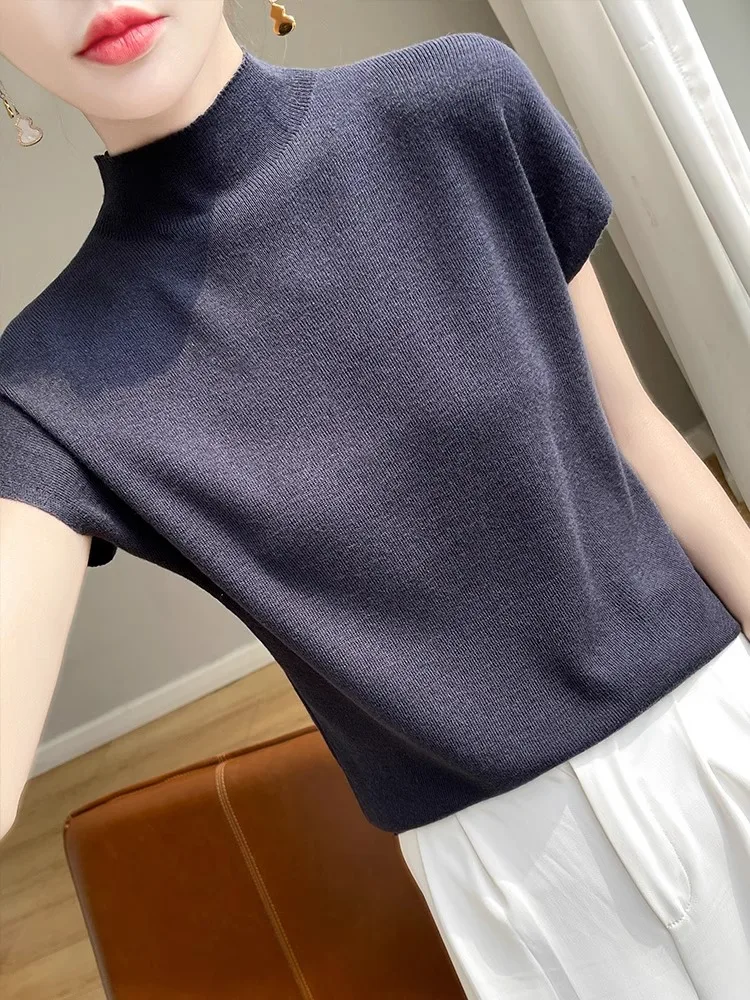

Slim Fit f High Collar Knitted Top ort Sve T irt Women's Faion Spring New Sle oulder Covering Sve Base irt