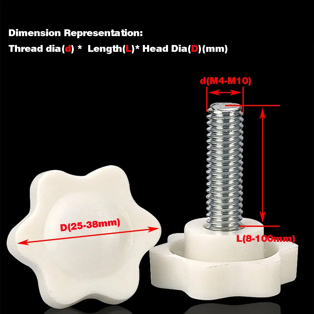 White Rubber Head Screw / Six Star Plum Blossom Plastic Handle Screw / Star Plastic Handle Screw