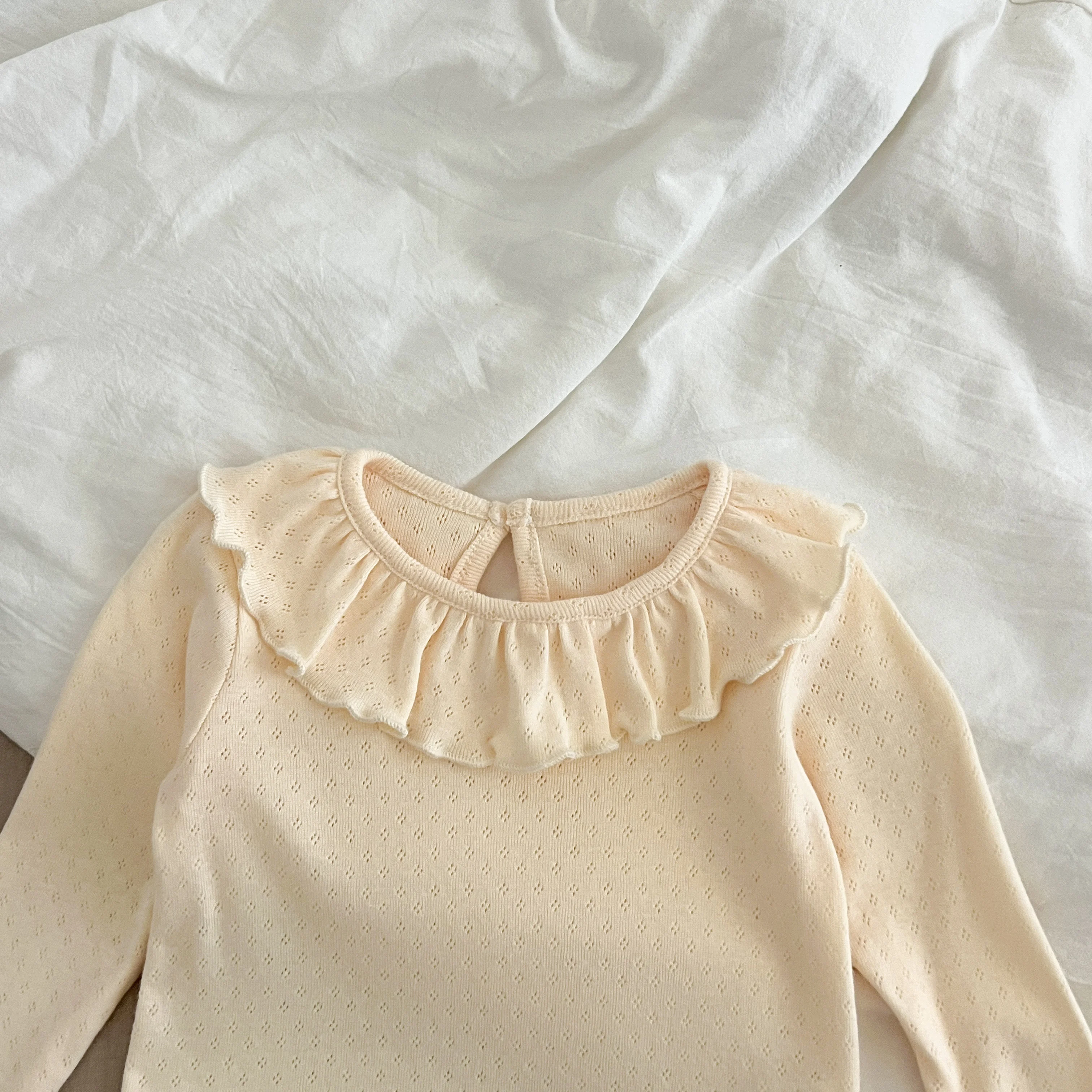 1-6Yrs Baby Kleidung Frühling Infant Mädchen Langarm T-shirts Spitze Lotus Kragen Prinzessin Kinder Bodenbildung Shirt Kleinkind Baumwolle Tops – Detail 38