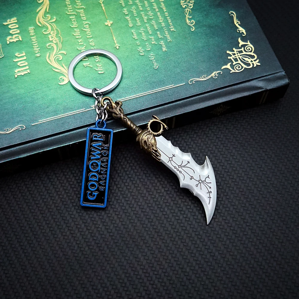 Game God of War Weapons Keychain Levitan\'s Axe Key Chain for Men Keyring Blades of Exile Chaos Accessories Car Keychains