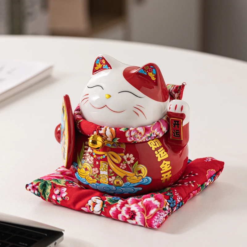 6 Inch Ceramic Lucky Cat Money Box Ornament Maneki Neko Decoration Figure Feng Shui Fortune Cat Business Gift