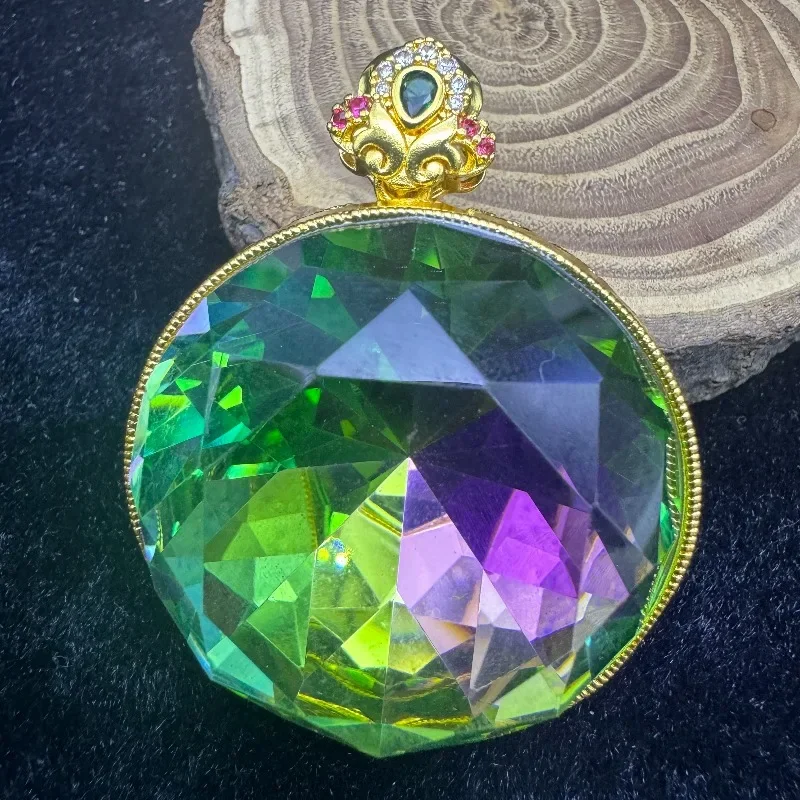 Oversized Luxury Halo‑Set Lab‑Created Gem Retro Pendant, Elegant Versatile Fashion Jewelry, 47x22mm Dimension