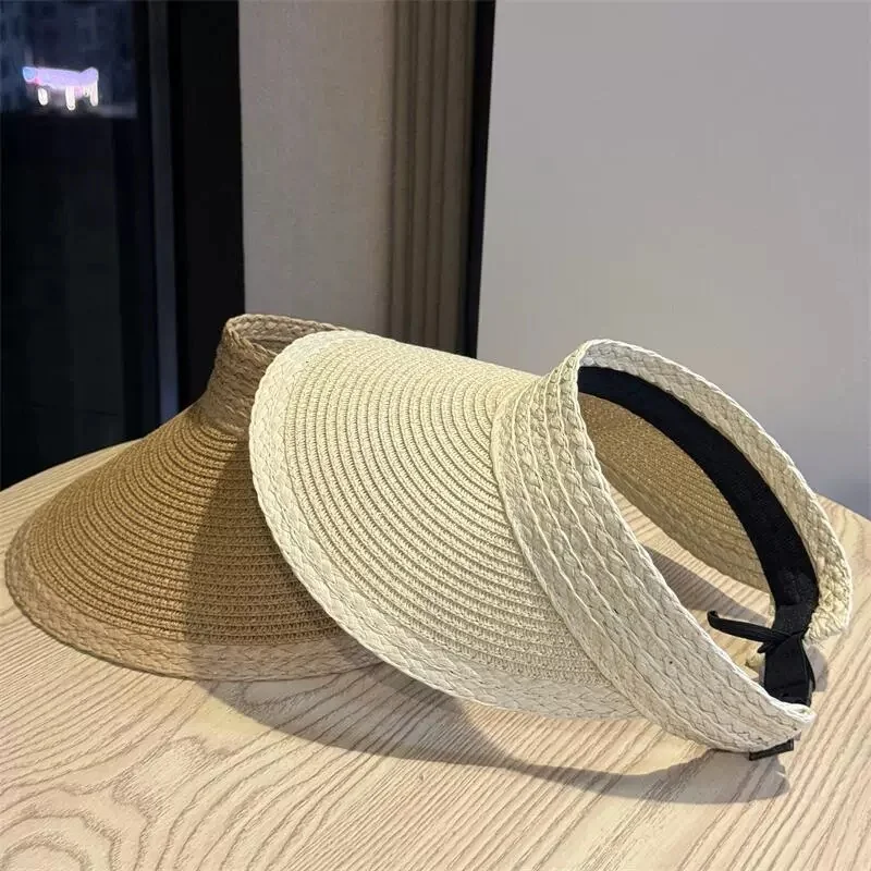 Protection solaire estivale : Chapeau de soleil pliable en paille tressée, chapeau à calotte ouverte pour activités de plein air, chapeau de soleil polyvalent