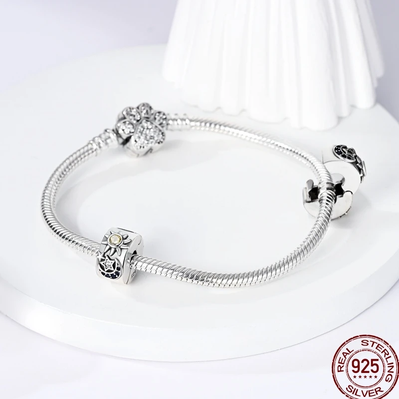 New 925 Sterling Silver Tarot Star Moon Sun Cross Bible Holy Blessing Amulet Beads Fit 3MM 925 Original Bracelet DIY Gift